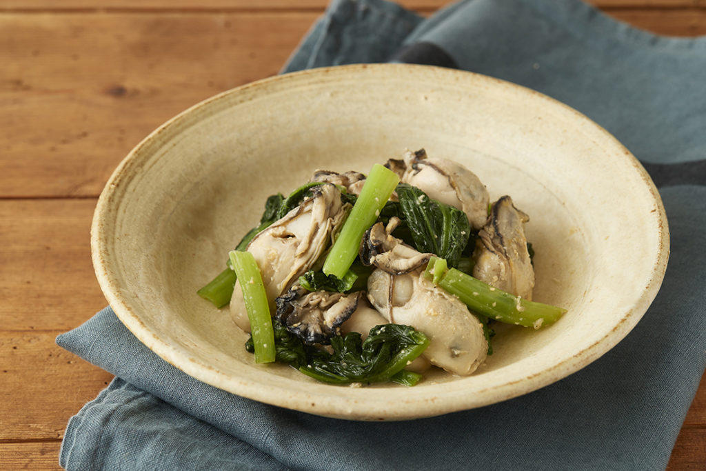 かきと小松菜の酢みそ和え