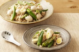 オクラとうずらの卵のぽんず鶏そぼろ