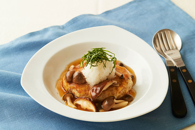 大豆ミートの豆腐きのこハンバーグ 濃厚ぽんずソース