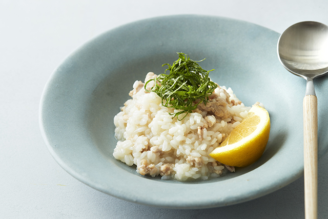 鶏ひき肉とレモンのリゾット