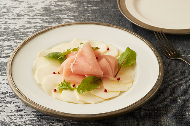 かぶと生ハムのレモンドレッシングマリネ